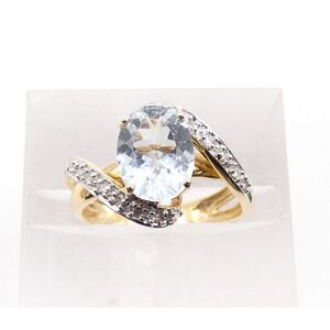 Vintage 80's 14K Yellow Gold 2.00 TCW AQUAMARINE & DIAMOND Bypass Crossover Ring